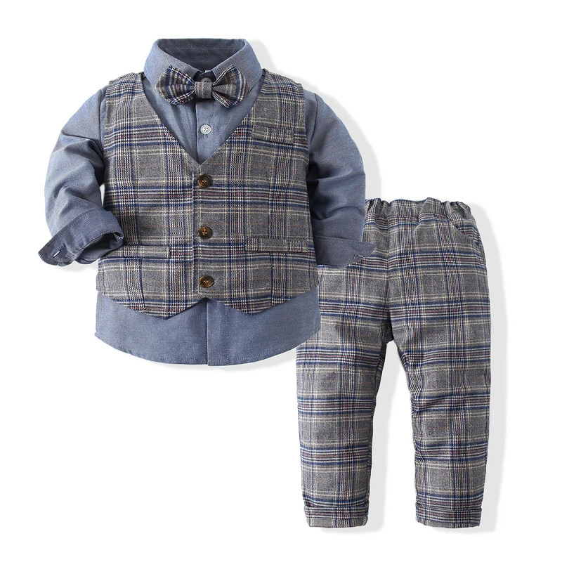 Spring&Autumn Baby Boy Gentleman Suit White Shirt With Bow Tie+Striped Vest+Trousers 3Pcs Formal Kids Clothes Set Costumes
Spring&Autumn Baby Boy Gentleman Suit White Shirt With Bow Tie+Striped Vest+Trousers 3Pcs Formal Kids Clothes Set Costumes