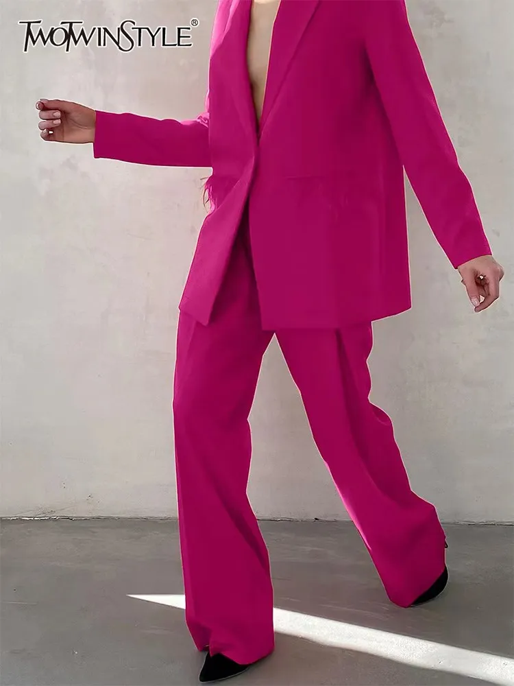 TWOTWINSTYLE Patchwork Feathers Two Piece Sets For Women Notched Collar Long Sleeve Tops Loose Straight Pant solid Set Female 
TWOTWINSTYLE Patchwork Feathers Two Piece Sets For Women Notched Collar Long Sleeve Tops Loose Straight Pant solid Set Female