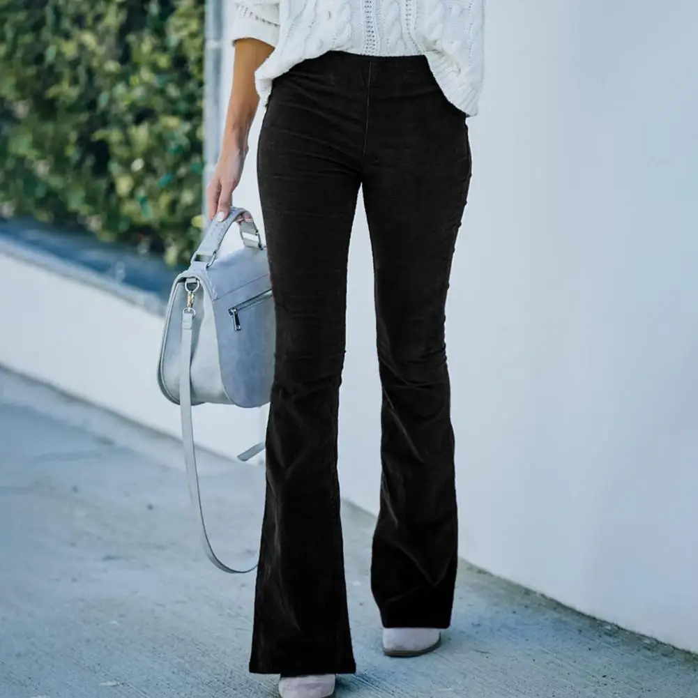 

Chic Autumn Trousers Ribbed Skin-Touch Ladies Casual Corduroy Bottom Long Flare Pants Women Pants Flared Trousers