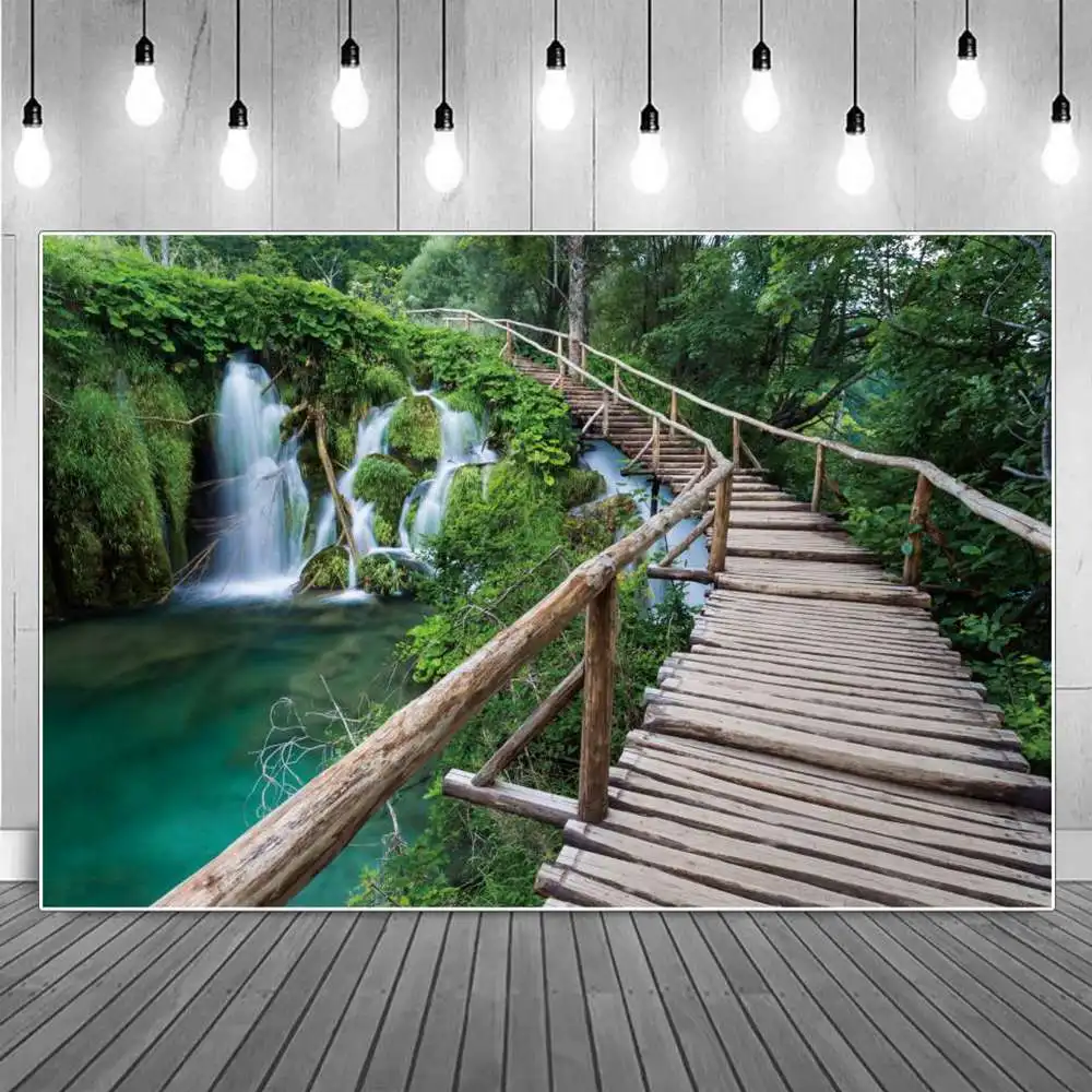 Waterfall Mountain Bridge Photography Backdrops Holiday Decoration Spring Green Forest Wooden Path Climbing Photocall Background
Waterfall Mountain Bridge Photography Backdrops Holiday Decoration Spring Green Forest Wooden Path Climbing Photocall Background