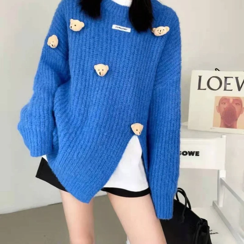 2021 New College Style Jacket Female Fashion Harajuku Japanese Slit Cute Bear Knit Sweater Round Neck Loose Pullover Sweater
2021 New College Style Jacket Female Fashion Harajuku Japanese Slit Cute Bear Knit Sweater Round Neck Loose Pullover Sweater