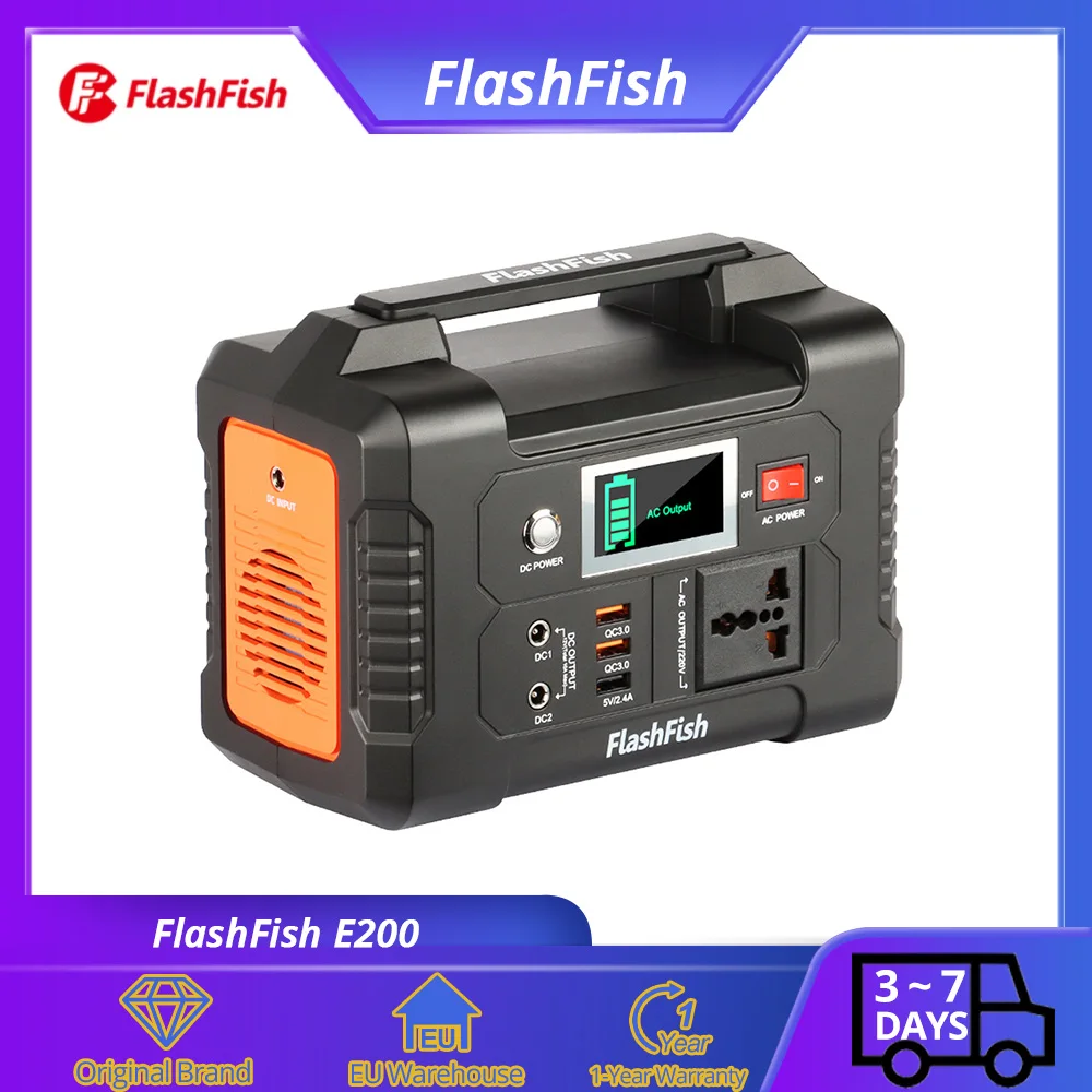

FlashFish E200 151Wh/200W Portable Power Station with 40800mAh Lithium Battery, Pure Sine Wave AC220V Output for RV Camping Van