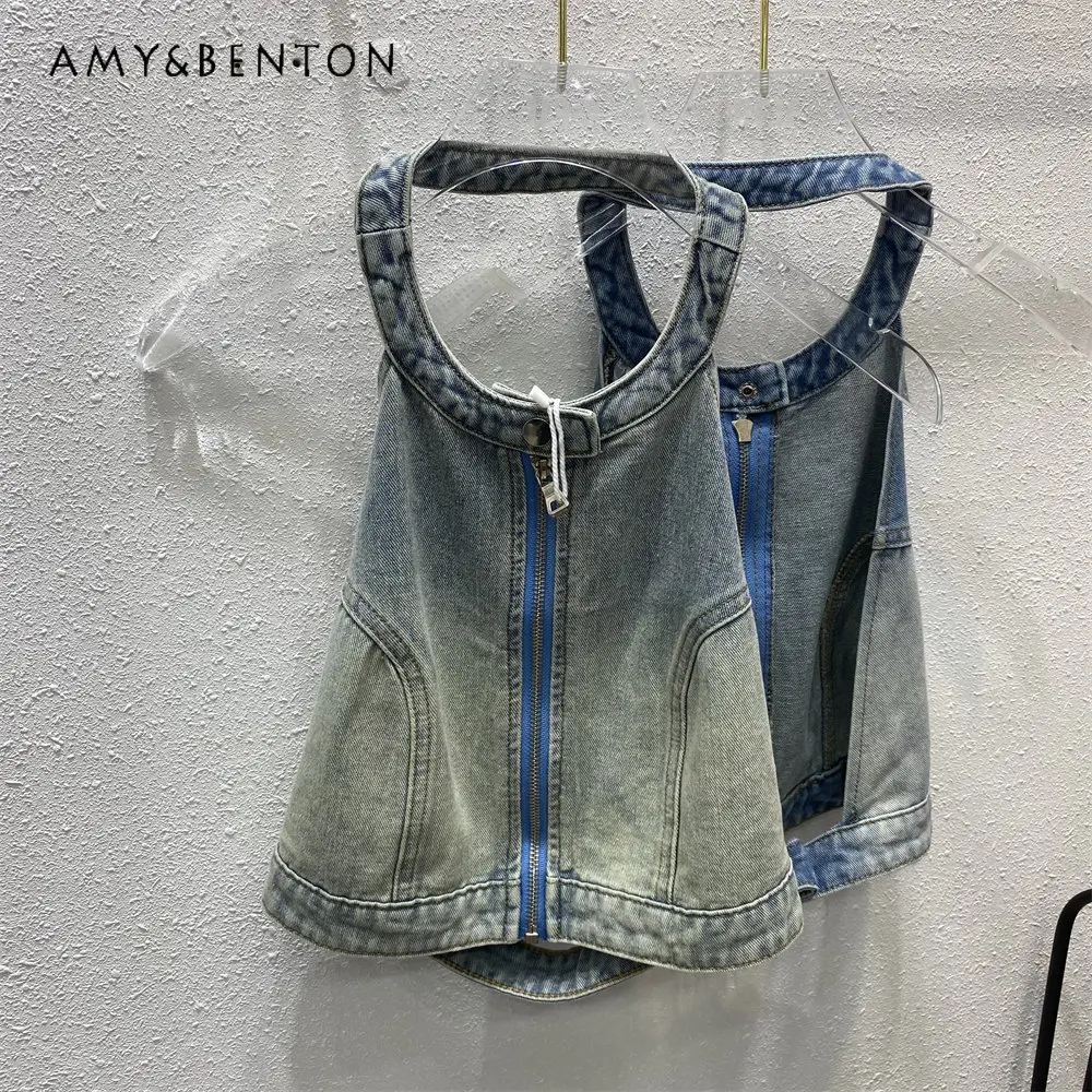 European Style Slings Fashion Women's Clothing Wear 2023 Summer New Sexy Gradient Color Halter Backless Denim Camisole Top Tanks
European Style Slings Fashion Women's Clothing Wear 2023 Summer New Sexy Gradient Color Halter Backless Denim Camisole Top Tanks