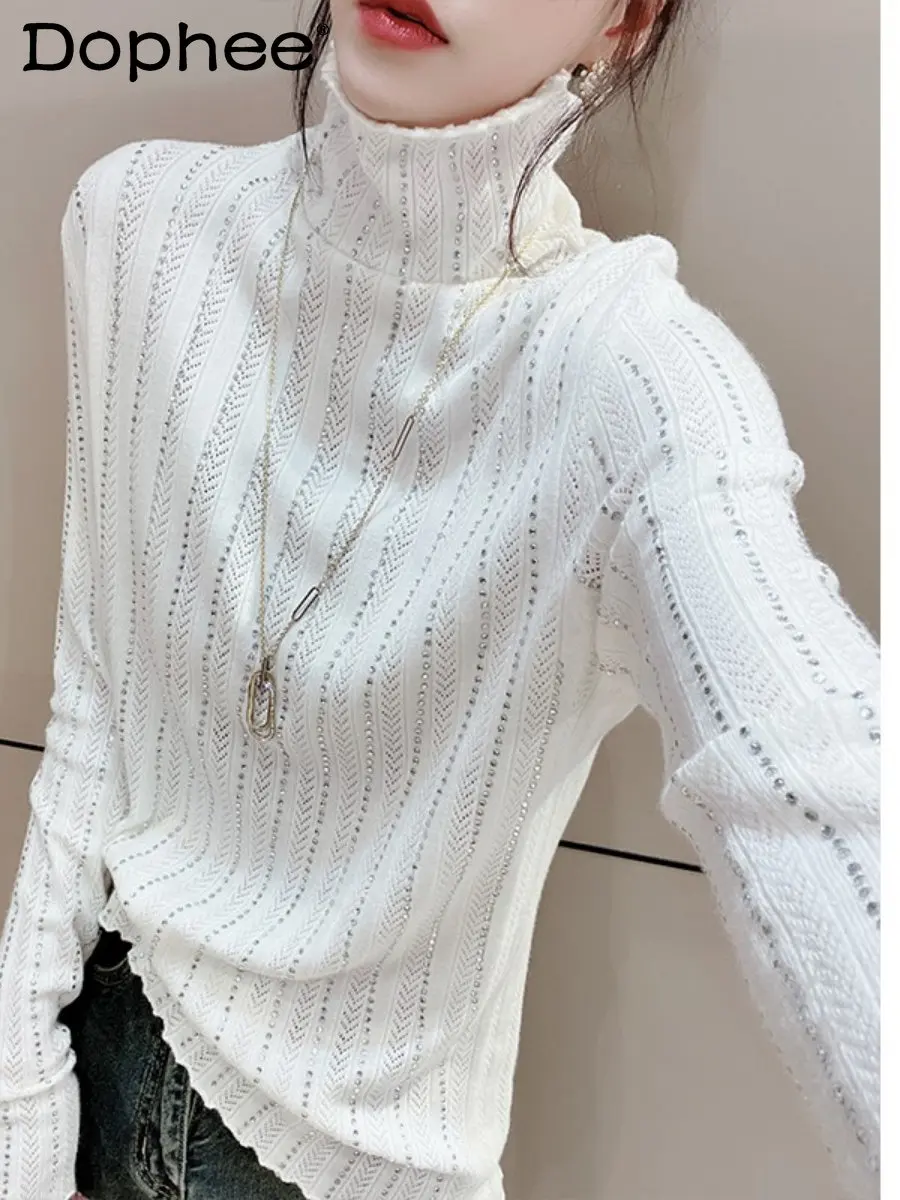 2022 Autumn Winter White Turtleneck Long-Sleeve Sweater Women Heavy Rhinestones Shiny Black Bottoming Shirt Pullover Sweater Top
2022 Autumn Winter White Turtleneck Long-Sleeve Sweater Women Heavy Rhinestones Shiny Black Bottoming Shirt Pullover Sweater Top