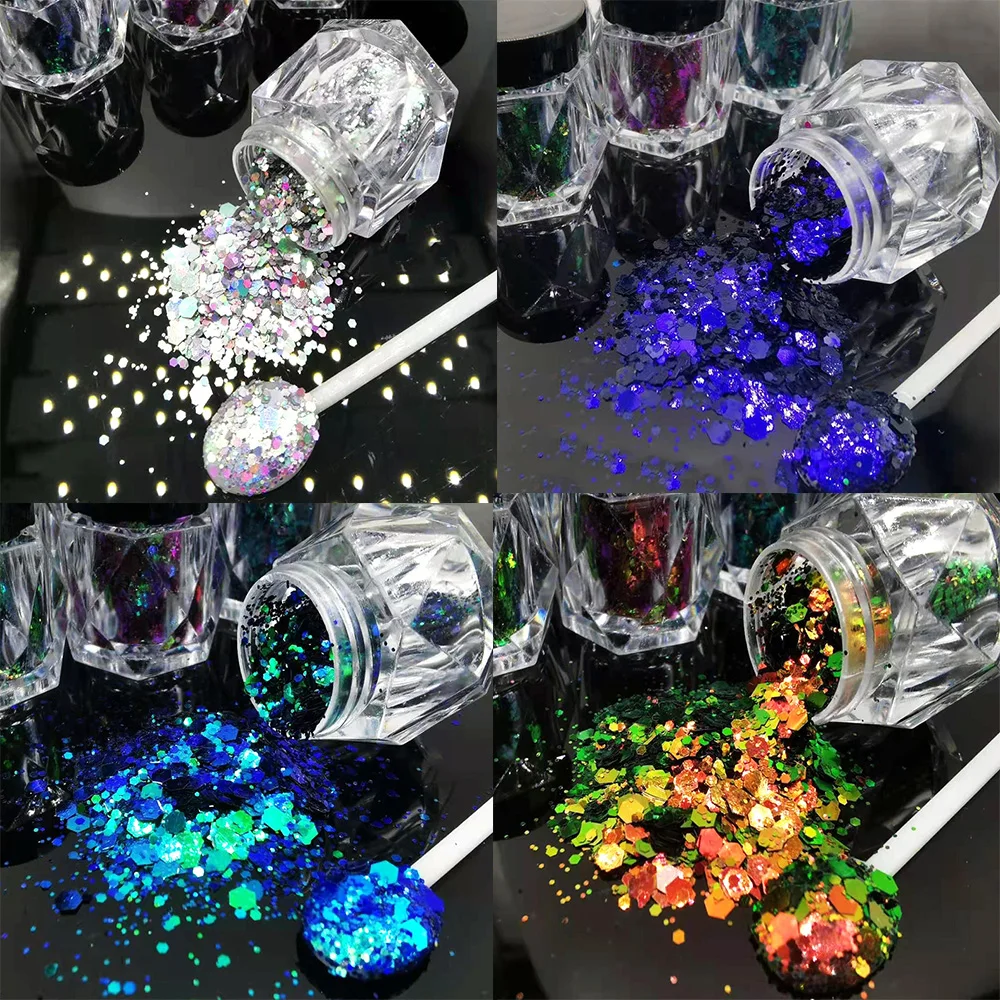 5g/Bottle Laser Holographic Nail Glitter Mixed Hexagon Sequin Dust Pudgy Symphony Flakes Manicure Paillette Nail Art Decoration
5g/Bottle Laser Holographic Nail Glitter Mixed Hexagon Sequin Dust Pudgy Symphony Flakes Manicure Paillette Nail Art Decoration