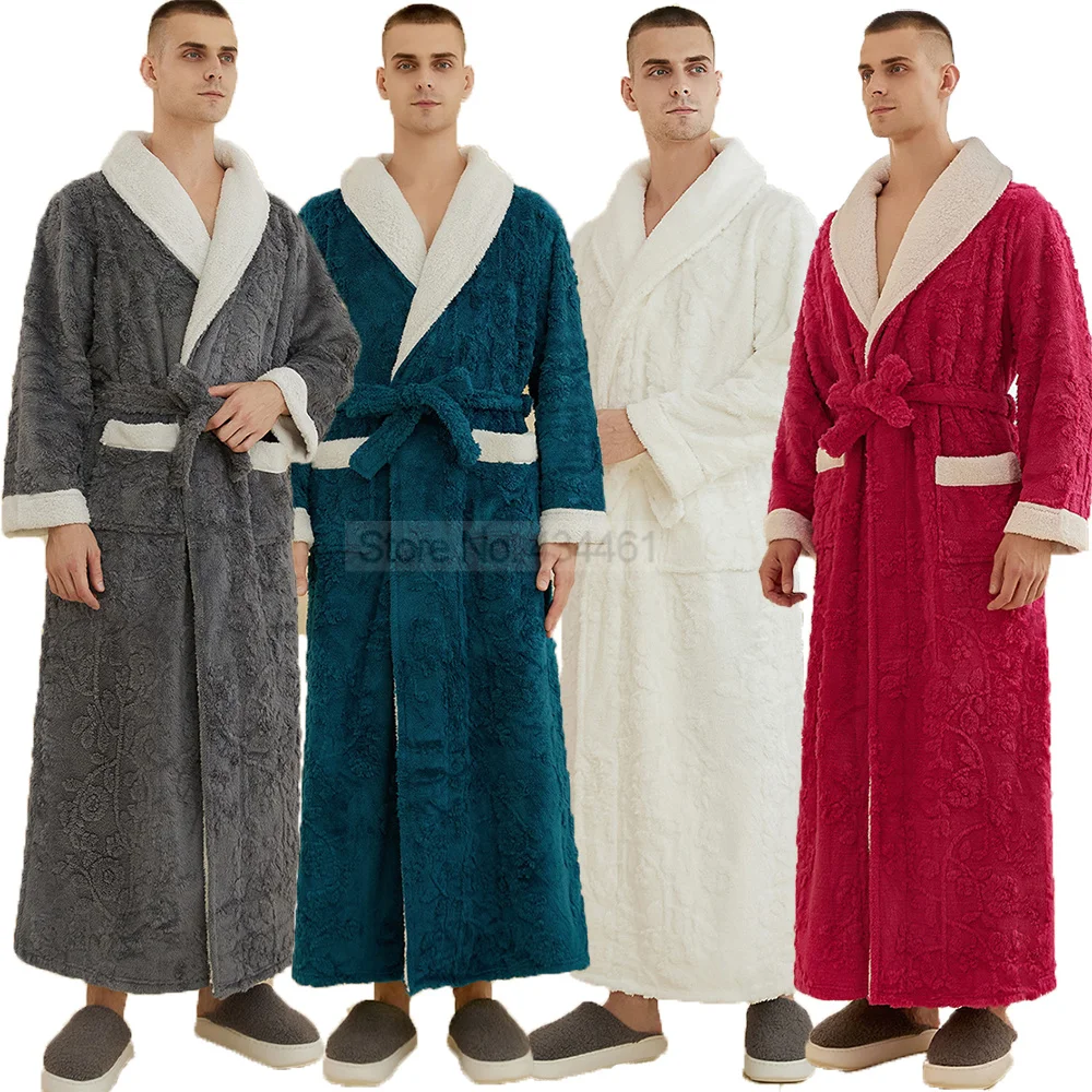 

Shawl Collar Robe Male Thicken Winter Sleepwear Kimono Bathrobes Gown Thincken Flannel Nightgown Loungewear Jacquard Nightwear