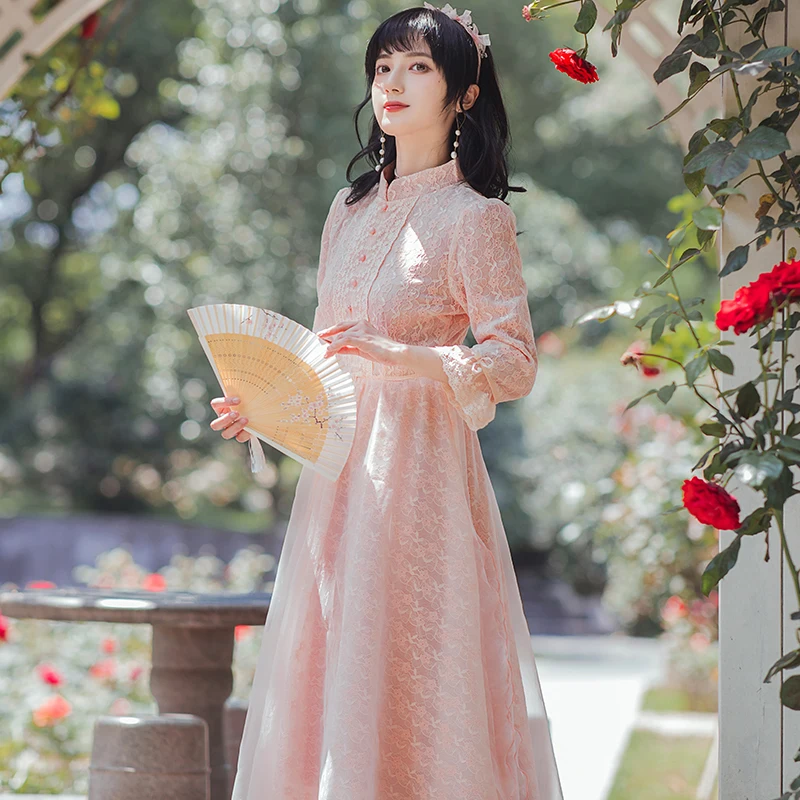 COIGARSAM Women Long Dress Spring 2022 New Vintage Lace Stand Neck Pink Dresses Dropshipping
COIGARSAM Women Long Dress Spring 2022 New Vintage Lace Stand Neck Pink Dresses Dropshipping