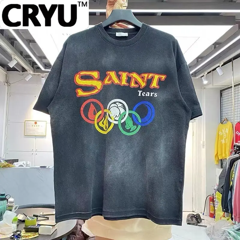 CRYU Spring and summer new letter ring printing limited vintage wash round neck short-sleeved T-shirt loose
CRYU Spring and summer new letter ring printing limited vintage wash round neck short-sleeved T-shirt loose