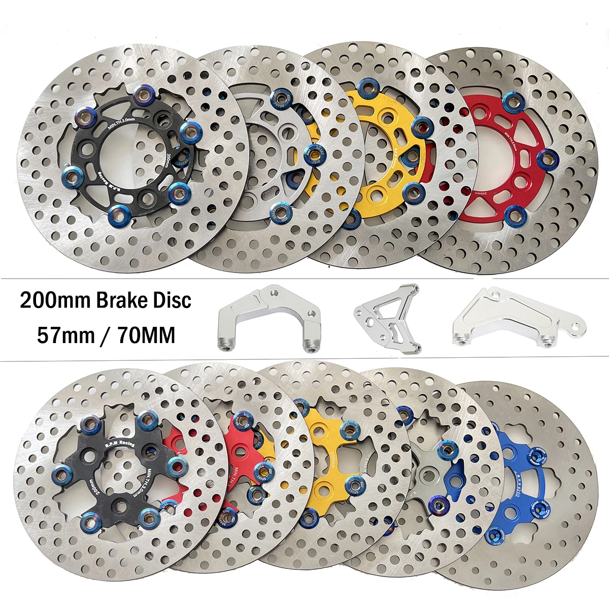 200mm RPM Disc Brake 3 Hole 57mm 70mm Motorcycle Floating Disk Rotor Caliper Universal Front Rear Wheel For Yamaha Scooters Niu 
200mm RPM Disc Brake 3 Hole 57mm 70mm Motorcycle Floating Disk Rotor Caliper Universal Front Rear Wheel For Yamaha Scooters Niu