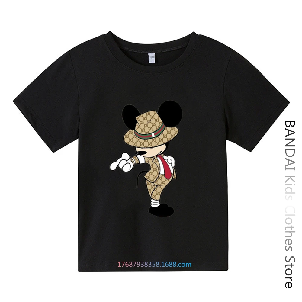 

2023, хлопковая Футболка с изображением Диснея Минни Микки Мауса, Детская летняя повседневная футболка с коротким рукавом и мультяшным рисун...