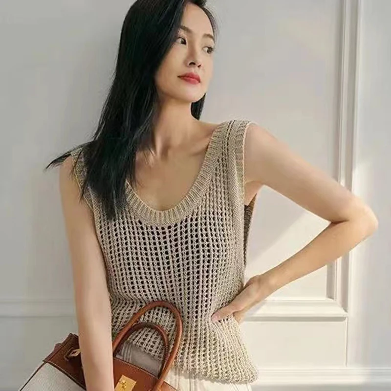 2022 Summer Ice Silk Condole Belt Vest Shaft Knitting Hollow-out Sleeveless H Grid Unlined Upper Garment To Take
2022 Summer Ice Silk Condole Belt Vest Shaft Knitting Hollow-out Sleeveless H Grid Unlined Upper Garment To Take