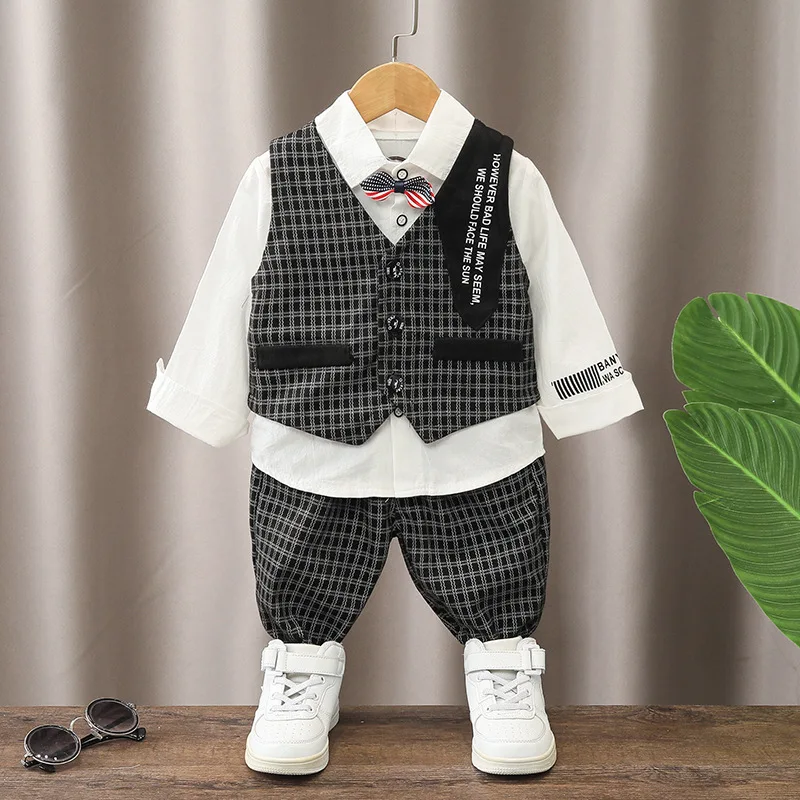 1 Year Birthday Boy Outfit Spring Autumn White Long Sleeve Shirts + Plaid Vest + Pants Gentleman Suit Toddler Boys Sets Clothing
1 Year Birthday Boy Outfit Spring Autumn White Long Sleeve Shirts + Plaid Vest + Pants Gentleman Suit Toddler Boys Sets Clothing