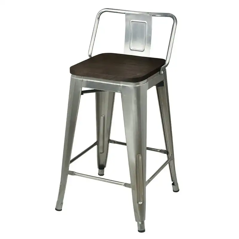 

Group 24 Inch Counter Height Low Back Metal Stool with Dark Wood , Gunmetal
