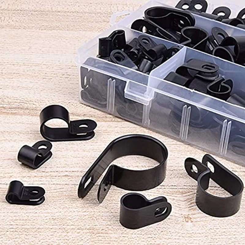 

200Pcs R-Type P-Type Cable Clamps Plastic Nylon Wire Clip Assortment Kit Hardware Tools Cable Clip Buckle Clips Ties