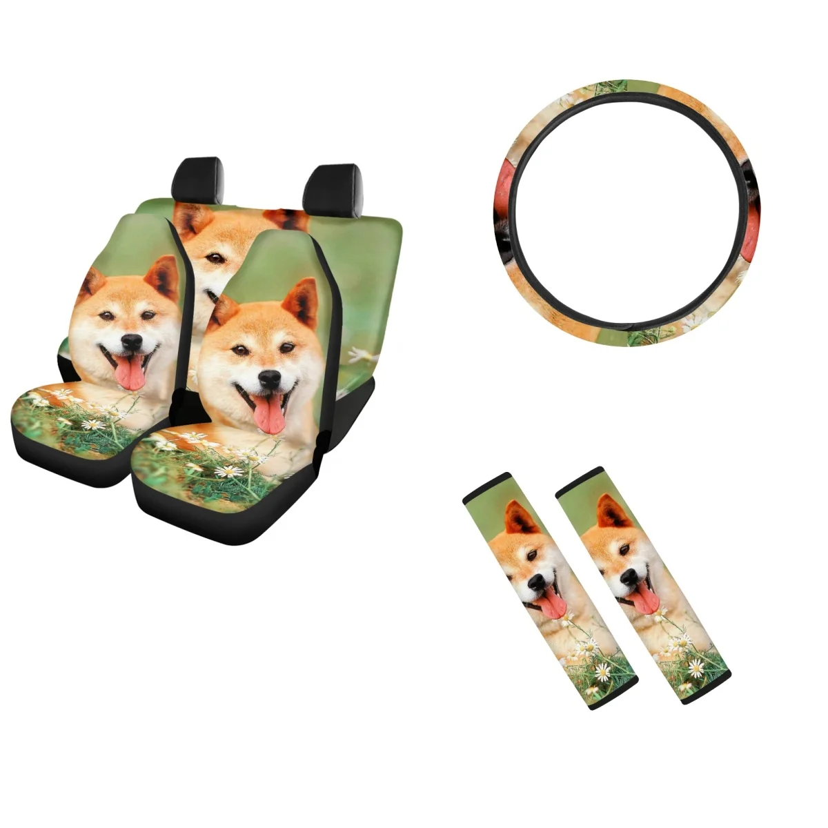 Front and Back Car Seat Cover Funny Akita Dog Pattern Universal Fit SUV Trucks Steering Wheel Cover Seat Belt Accesories Para 
Front and Back Car Seat Cover Funny Akita Dog Pattern Universal Fit SUV Trucks Steering Wheel Cover Seat Belt Accesories Para