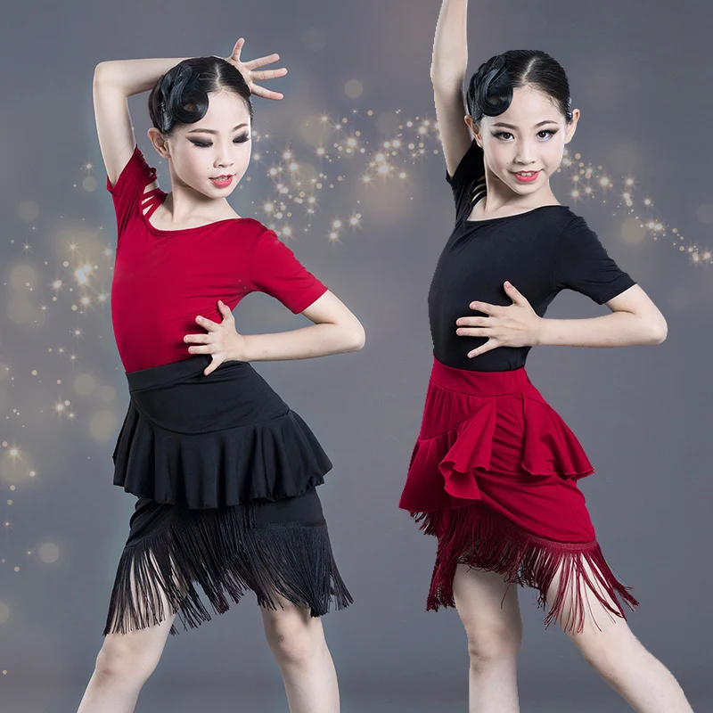 

Modern Latin Dance Dress For Girls Tassel Latin Ballroom Fringe Samba Rumba Competition Child Kids Practice Skirt Salsa Tango