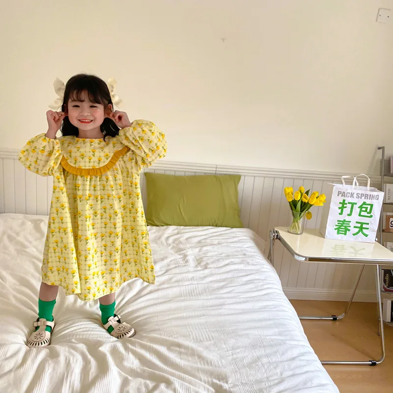 Summer Girl Dress Pure Cotton Tulip Flowers Long-sleeved Knee-Length Casual Dresses for 1 To 6 Years Girls Children's Clothing
Summer Girl Dress Pure Cotton Tulip Flowers Long-sleeved Knee-Length Casual Dresses for 1 To 6 Years Girls Children's Clothing