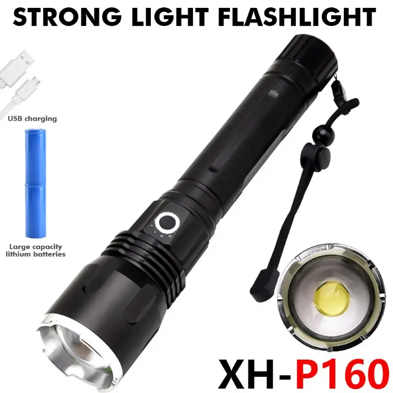 Portable Searchlight P160 Lamp Beads USB Rechargeable Strong Light Flashlight with Power Display Telescopic Zoom Mobile Power
Portable Searchlight P160 Lamp Beads USB Rechargeable Strong Light Flashlight with Power Display Telescopic Zoom Mobile Power