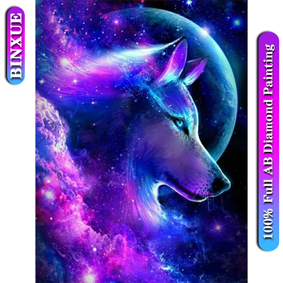 

BinXue Fantasy Starry Sky Moon Full Square/Round 100% AB Diamond Painting Kit Animal Wolf Cross Stitch Handmade DIY Mosaic Gift