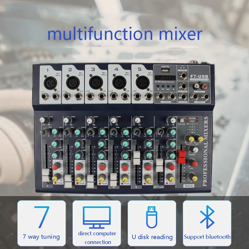 Bluetooth 7-channel Digital Mixer with USB Professional Recording Live Effects Mixer Mixer Support 48V Phantom Power Supply
Bluetooth 7-channel Digital Mixer with USB Professional Recording Live Effects Mixer Mixer Support 48V Phantom Power Supply