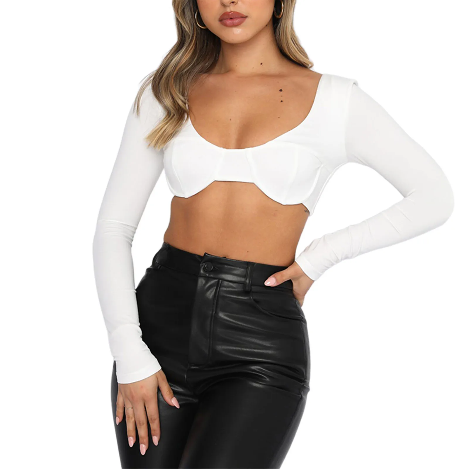 Women Crop Tops Sexy Solid Color Low Cut Long Sleeve T-shirt Showing Belly Button Clubwear
Women Crop Tops Sexy Solid Color Low Cut Long Sleeve T-shirt Showing Belly Button Clubwear