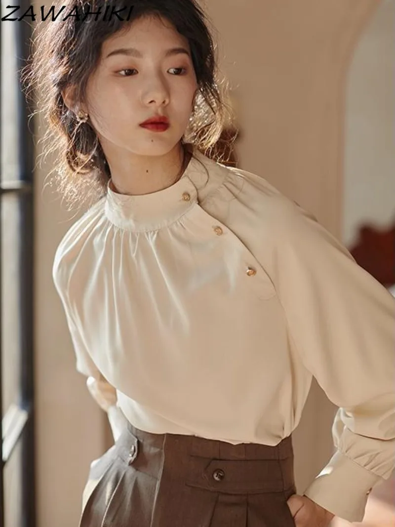 Vintage Stand Collar Breasted Solid Color Spring Summer Women Shirt French Chic Designed Temperament Loose Minimalist Kpop Tops
Vintage Stand Collar Breasted Solid Color Spring Summer Women Shirt French Chic Designed Temperament Loose Minimalist Kpop Tops