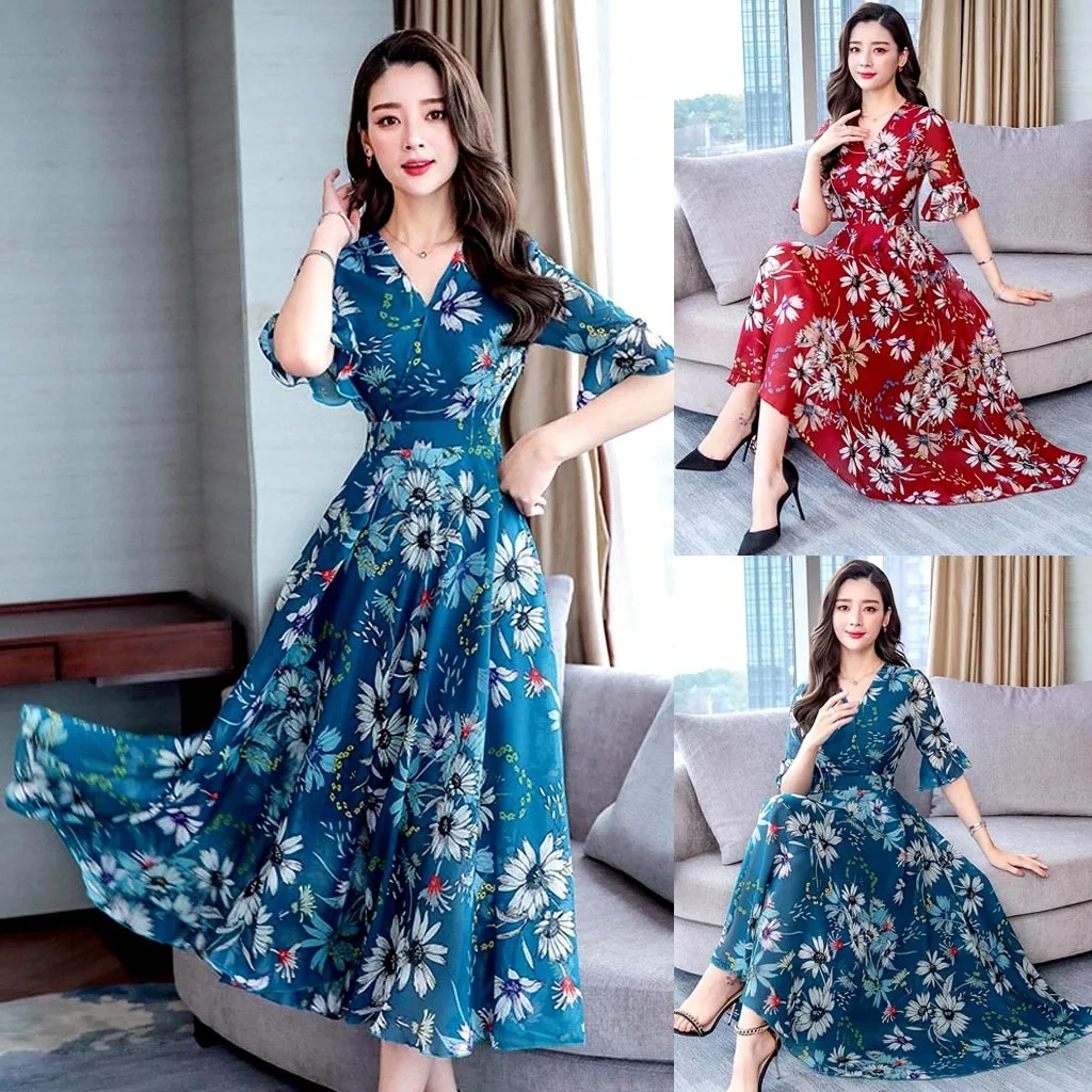 Fashion Floral Print V Neck Wrap Summer Dress Long Casual A-Line Slim Waist Ruffles Sleeves Chiffon Dress Holiday Beachwear Robe
Fashion Floral Print V Neck Wrap Summer Dress Long Casual A-Line Slim Waist Ruffles Sleeves Chiffon Dress Holiday Beachwear Robe