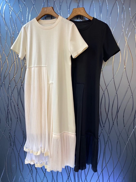 2022 new women fashion short sleeves round neck cotton stitching mesh straight type solid color casual midi dress 319
2022 new women fashion short sleeves round neck cotton stitching mesh straight type solid color casual midi dress 319