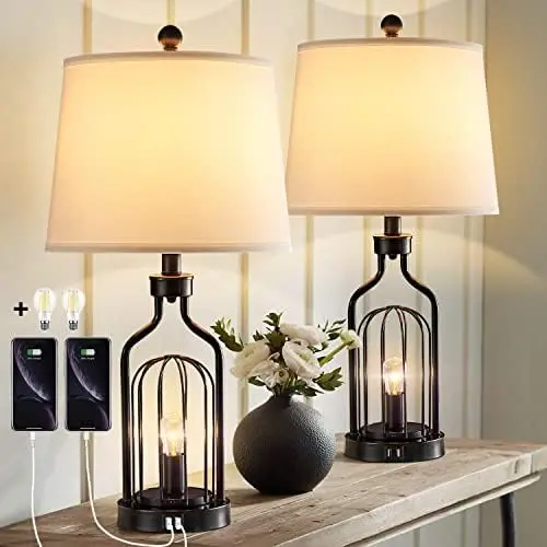 Table Lamps Set of 2, 26" Industrial Table Lamps with USB Ports, Bedside Nightstand Lamp with 2 Nightlights for Bedroom Livi Pap
Table Lamps Set of 2, 26" Industrial Table Lamps with USB Ports, Bedside Nightstand Lamp with 2 Nightlights for Bedroom Livi Pap