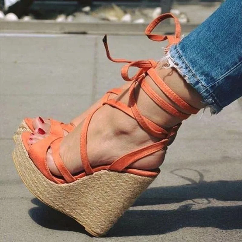 Graceful Women Wedge Sandals High End Plaited Wedges Heels Gladiator Sandals High Platform Orange Suede Cross Strap Peep Toe
Graceful Women Wedge Sandals High End Plaited Wedges Heels Gladiator Sandals High Platform Orange Suede Cross Strap Peep Toe