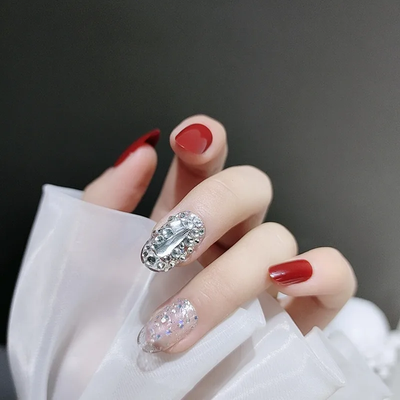 24pcs Fake Nails Wine Red Glitter Diamond Wear Short Paragraph Fashion Manicure Patch False Nails Save Time Press on Nails
24pcs Fake Nails Wine Red Glitter Diamond Wear Short Paragraph Fashion Manicure Patch False Nails Save Time Press on Nails