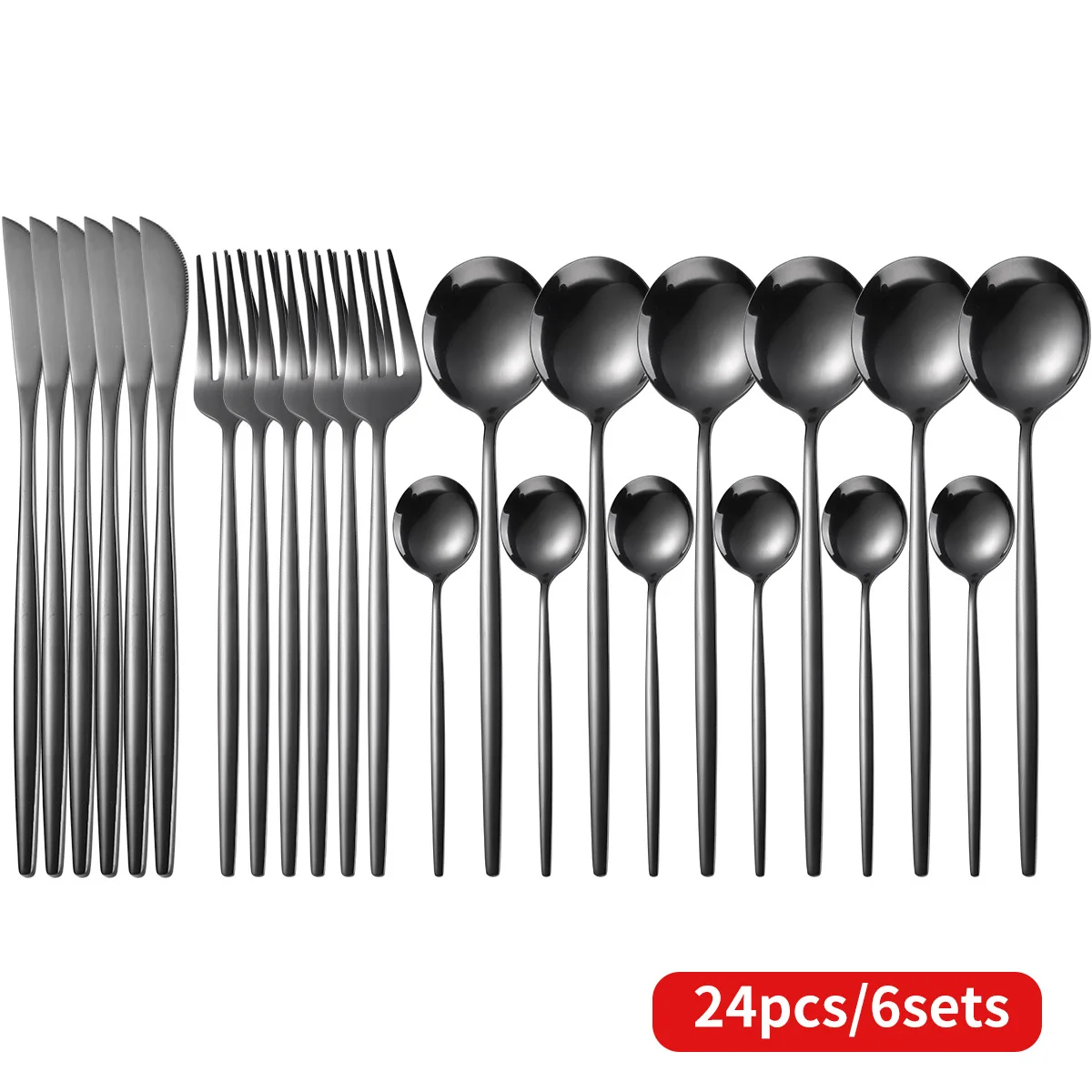 24pcs Black Dinnerware Set Stainless Steel Cutlery Set Fork Knife Spoon Flatware Set Tableware Set Silverware Set Bright light
24pcs Black Dinnerware Set Stainless Steel Cutlery Set Fork Knife Spoon Flatware Set Tableware Set Silverware Set Bright light