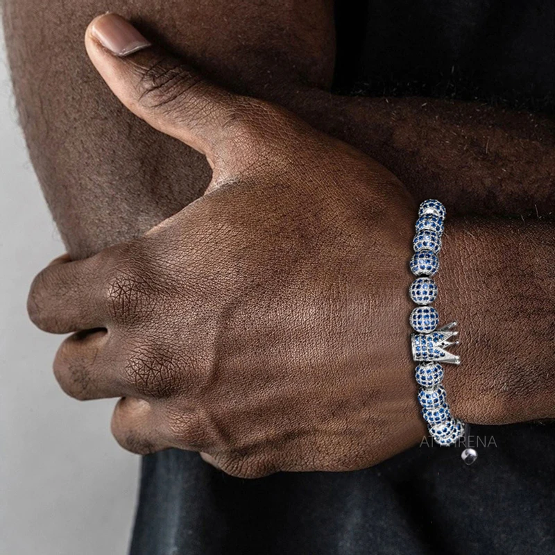 New Blue Zircon Bracelets Men Jewelry CZ Imperial Crown Charm 8mm Round Braided Macrame Men Cuff Bracelet Pulseira Feminina
New Blue Zircon Bracelets Men Jewelry CZ Imperial Crown Charm 8mm Round Braided Macrame Men Cuff Bracelet Pulseira Feminina