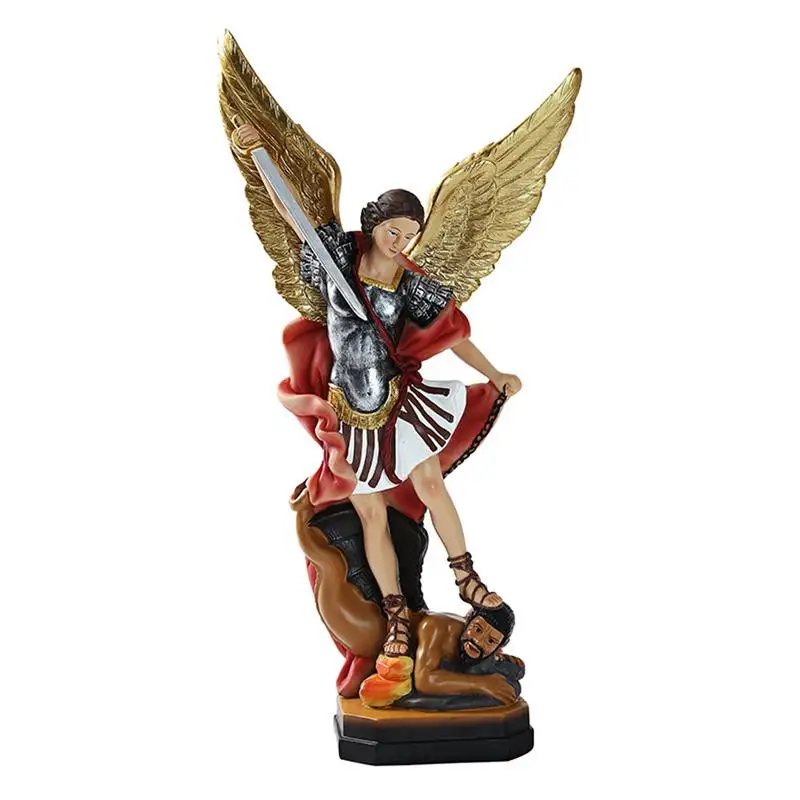 

San Miguel Arcangel Statue Colored Michael Figurine San Miguel Arcangel Michael Archangel Defeated Lucifer Tramples Demon Statue