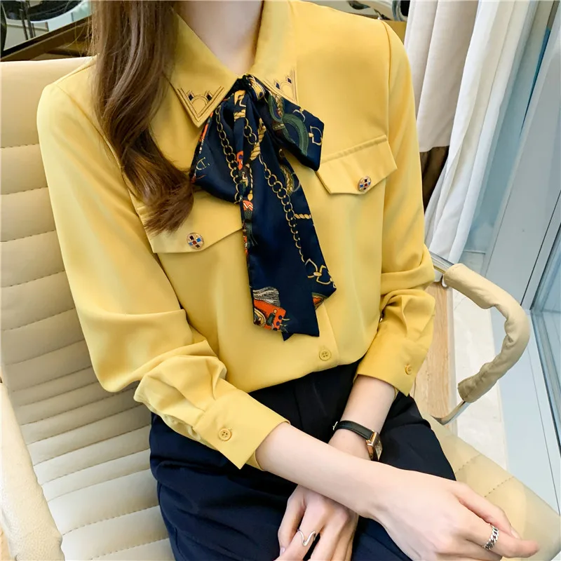Summer New Women's Blouses Polo Shirt Long Sleeve Top Solid Color Bow Chiffon Casual Fashion Lady Loose
Summer New Women's Blouses Polo Shirt Long Sleeve Top Solid Color Bow Chiffon Casual Fashion Lady Loose
