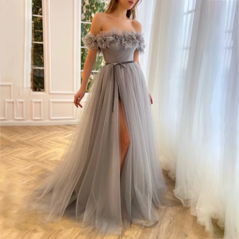 LSYX Grey Off Shoulder 3D Flowers Tulle Evening Dress For Women Sweep Train High Side Split A Line Prom Gown
LSYX Grey Off Shoulder 3D Flowers Tulle Evening Dress For Women Sweep Train High Side Split A Line Prom Gown