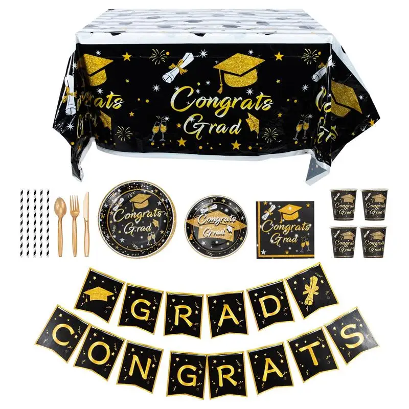 Graduation Decorations Disposable Dinnerware Congrats Grad Banner Gold Plastic Forks Knives Spoons Cups Supplies for Graduation
Graduation Decorations Disposable Dinnerware Congrats Grad Banner Gold Plastic Forks Knives Spoons Cups Supplies for Graduation