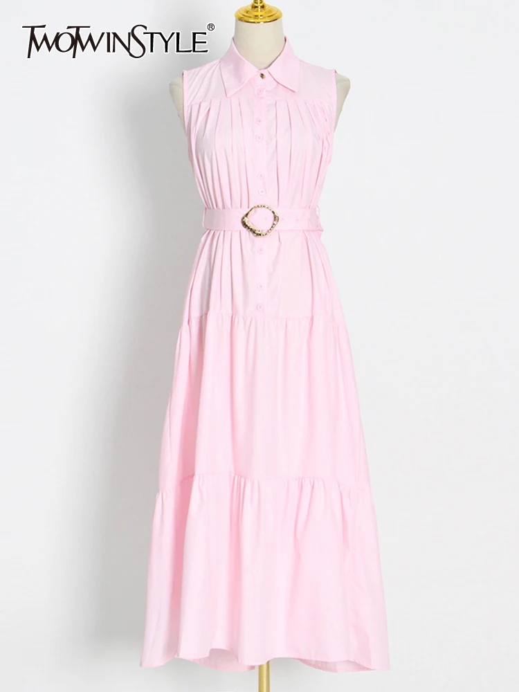 TWOTWINSTYLE Casual Vest Dress For Women Lapel Sleeveless High Waist Solid Midi Dresses Female Summer Clothing Fashion New 2022
TWOTWINSTYLE Casual Vest Dress For Women Lapel Sleeveless High Waist Solid Midi Dresses Female Summer Clothing Fashion New 2022