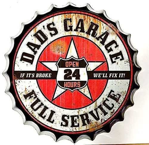 Tin Sign Bottle Cap Metal Tin Sign Dad's Garage Full Service , Round Metal Signs for Home and Kitchen Bar Cafe Gas Station
Tin Sign Bottle Cap Metal Tin Sign Dad's Garage Full Service , Round Metal Signs for Home and Kitchen Bar Cafe Gas Station