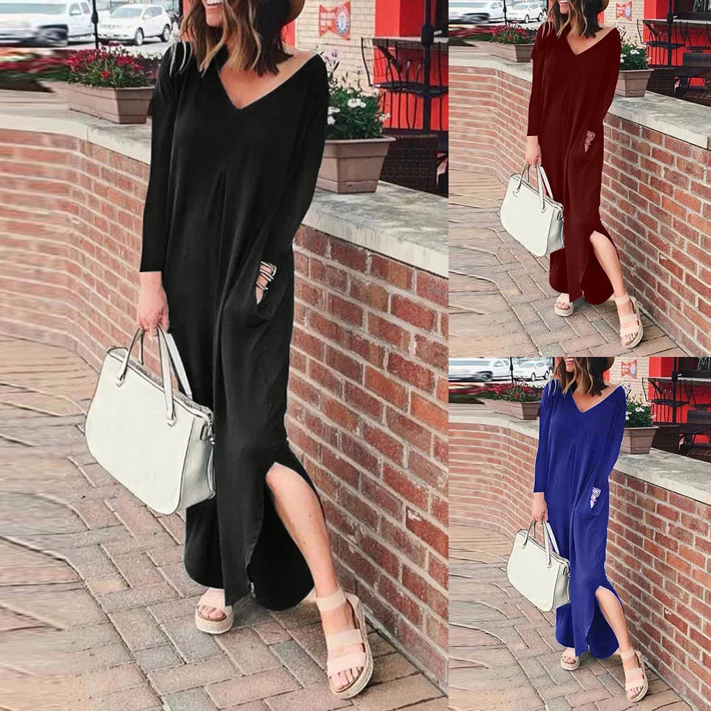 Autumn And Winter V-Neck Pocket Solid Color European And American Sexy Dress Beach Dress for Women Casual
Autumn And Winter V-Neck Pocket Solid Color European And American Sexy Dress Beach Dress for Women Casual