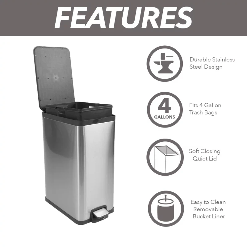 Deluxe 15L Stainless Steel Kitchen Garbage Can with Lid - Perfect for Home & Office Trash Storage
Deluxe 15L Stainless Steel Kitchen Garbage Can with Lid - Perfect for Home & Office Trash Storage