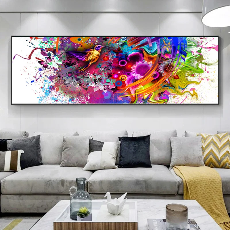 

Large Abstract Posters Different Colors Flowers Canvas Oil Painting Color Bird Print Wall Art For Modern Living Room Home Decor