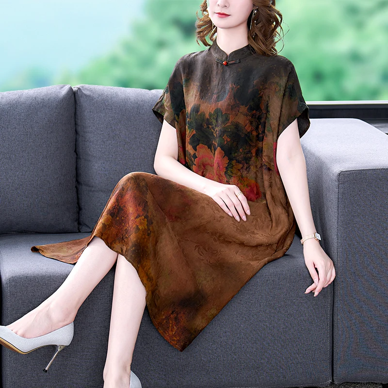 Chinese Style Women's Clothing 2022 Summer Vintage Print Silk Dress Women Large Size Loose Tight Party Casual Elegant Vestidos
Chinese Style Women's Clothing 2022 Summer Vintage Print Silk Dress Women Large Size Loose Tight Party Casual Elegant Vestidos