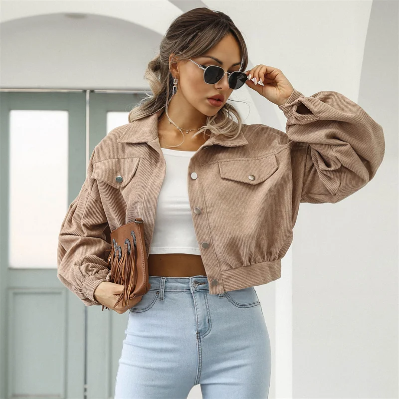 2022 New Women Jacket Autumn Winter Short Coats Single Breasted Corduroy Turm-down Collar Women Clothing Lantern Sleeve Jackets
2022 New Women Jacket Autumn Winter Short Coats Single Breasted Corduroy Turm-down Collar Women Clothing Lantern Sleeve Jackets