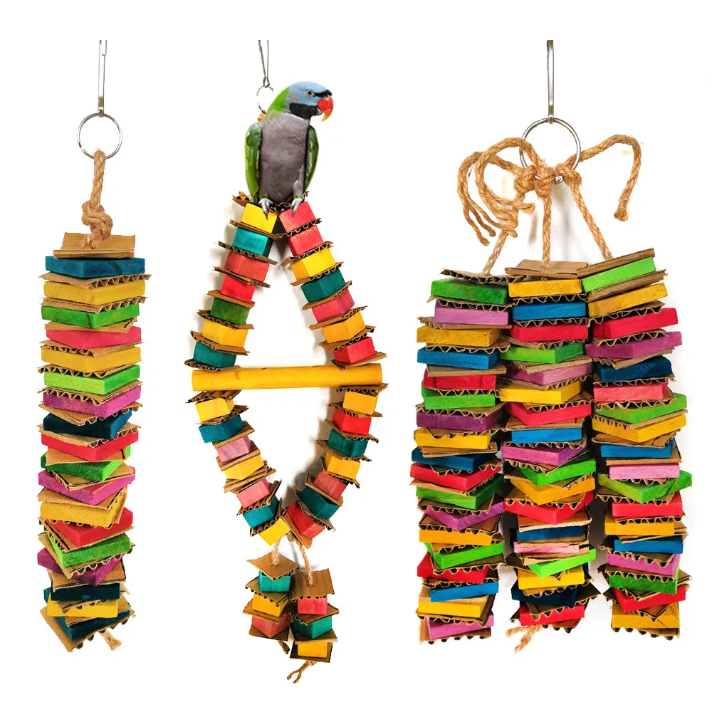 

Bird Chew Toys Parakeet Wood Cardboard Toys Parrot Hanging Cage Toy for Small Bird Conure Cockatiel Parrotlet Lovebird Budgie
