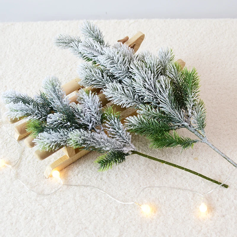 

Artificial Cedar Snow Pine Branches Christmas tree Wedding Decorations Xmas DIY desktop Living Room Home Kitchen Faux Plants