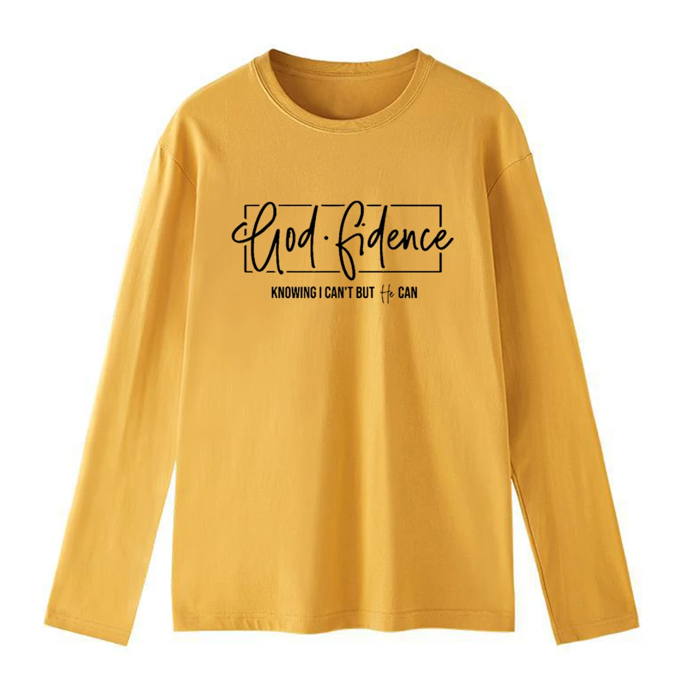 God Fidence Box Printed Religious Clothes for Women Winter Long Sleeve T Shirts Causal Loose Cotton Christian Graphic Tee Femme
God Fidence Box Printed Religious Clothes for Women Winter Long Sleeve T Shirts Causal Loose Cotton Christian Graphic Tee Femme