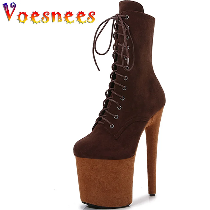 

New Stripper Sexy Combat Fetish 8 Inch High Heels Platform Ankle Boots Women Gothic Shoes 20CM Mixed Colors Pole Dancing Strappy