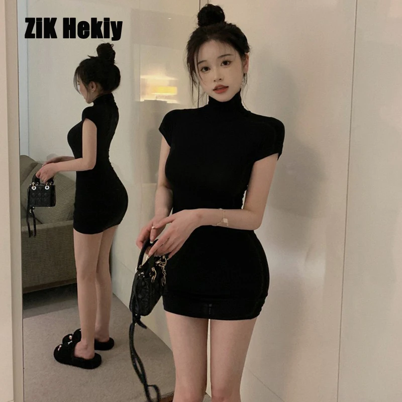Zik Hekiy Sexy Slim Short Sleeve High Neck Dress Women's Summer Hot Short Dress Tight Waist Temperament Package Hip Dress
Zik Hekiy Sexy Slim Short Sleeve High Neck Dress Women's Summer Hot Short Dress Tight Waist Temperament Package Hip Dress