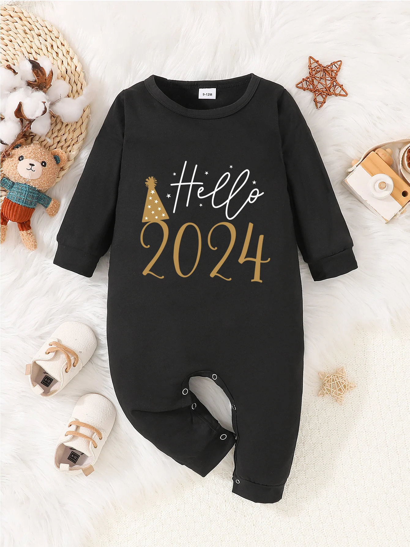 

Hello 2024 Long Sleeve Baby Outfit Onesie New Year Boys Girls Playsuit Toddler Letter My Uncle Cooler Clothes Bodysuits Jumpsuit